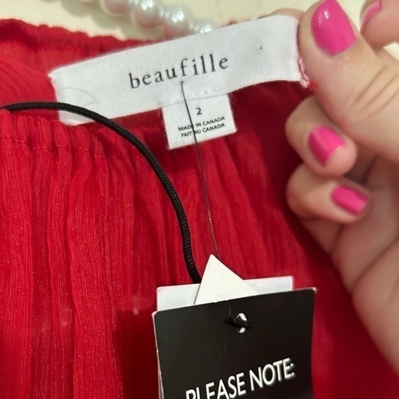 Beaufille Camarina Balloon Sleeve Textured Chiffon Red Blouse NEW WITH TAGS SZ 2 - Picture 5 of 9